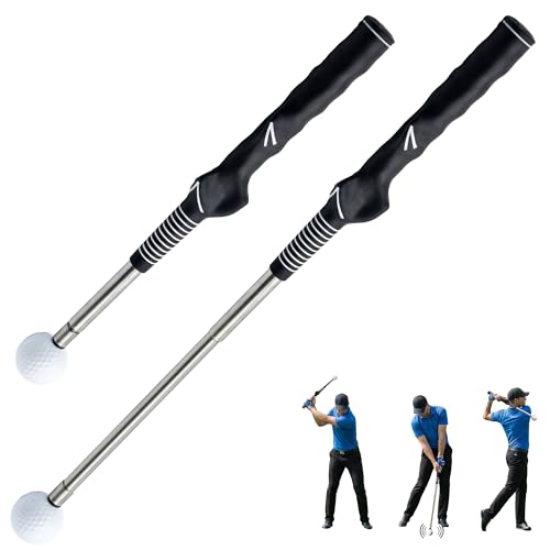 TOMUM Golf Swing Retractable Trainer - Click Stick Grip Trainer for Swing Speed Tempo Rhythm & Strength Practice - Right Handed Portable Golf Training Aid Club with Click Sound for Indoor Outdoor Use