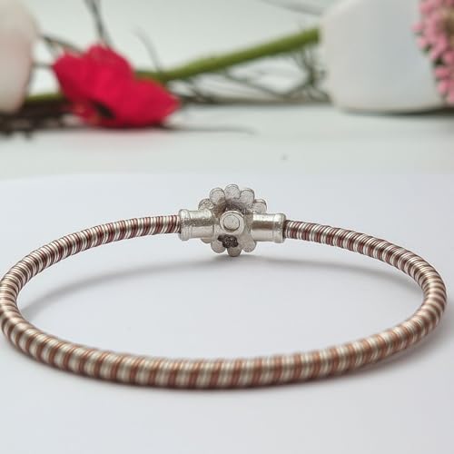 Image of Elegant Silver Green Enamel Floral Bracelet for Women