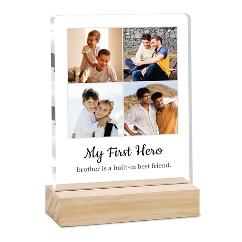 Image of Giftplease Customized Photo And Text Frame With Wooden Stand | Personalised Printed Photo Frame | Gift For Brother | Birthday | (Transparent, 5MM, 6 * 8 Inches), Tabletop BG 06