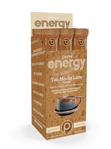 Image of Perk Energy Drink Mix (Tan Mocha Latte) 10 Stick Packs, Gluten-Free | Caffeinated Healthy Coffee Alternative with Protein, 100mg of Caffeine, Soy-Free, Peanut-Free