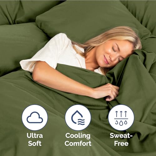 Image of Full Size 4 Piece Sheet Set - Ultra Soft & Cooling Bed Sheets - Deep Olive | Fits 8 Inch to 16 inch Mattress, Wrinkle Free & Fade Resistant with Deep Pockets, Breathable, Comfy Hotel Luxury Bedding