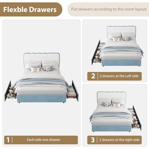 Image of Garvee Irregular Wave LED 2-Drawer Soft Upholstered Bed, Soft Padding