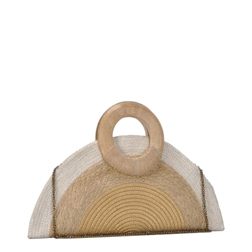 Antik Kraft Pia Crossbody | Hand-Painted Floral Taco Shape Purse with Wooden Handles & Detachable Chain Strap |2