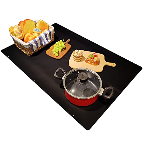 Glass Top Stove Cover 36 x 24 Inch for Electric Stove Top Glass Cooktop Ceramic Stove Protector , Extra Large Waterproof Heat Resistant Flat Kitchen Counter Mat for Stovetop Tabletop Black