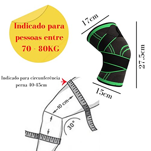 Joelheira de Compressão Esportiva Elástica Corrida Bike Futebol com Bandagem Cinza (VERDE, M)