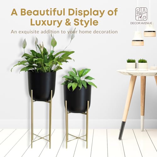 Image of Metal Decorative Modern Indoor Planters for Home Decor Black Planter Gold Stand for Living Room Bedroom Balcony Home and Office | Modern Flower Pots | Set of 2