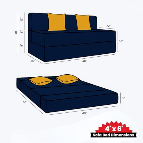 Image of CELLBELL Comfy Sofa Cum Bed 4x6 Feet | Foldable Dual Use Couch Bed with Soft Cushions, Washable Fabric Cover & Sturdy Frame | Space Saving Modern Design for Living Room, Bedroom Guest Use (Navy Blue)