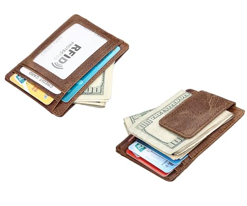 Genuine Cow Leather Slim Minimalist Wallet with Magnetic Money Clip for Men, RFID Blocking Front Pocket Card ID Holder (Black)4
