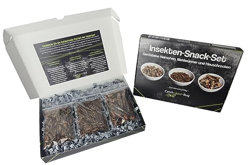 Essbare Insekten Snack-Set von Catch-Your-Bug, 30 g Insekten zum Essen aus deutscher Produktion - Geröstete Grillen, Heuschrecken & Mehlwürmer - Geschenkset mit verzehrfertigen Insekten