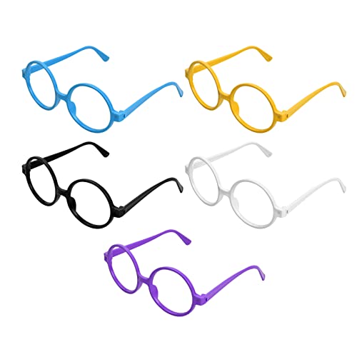 5 Piezas Gafas de Fiesta, Gafas Fiesta Niños Montura, Gafas de Juguete Redondas sin Lentes para Niños, Multicolor Gafas de Mago, Gafas para Fiesta Disfraces, Accesorios para Fiestas de Cumpleaños