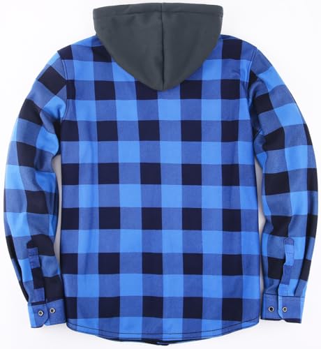 Boyzn Hemdjacke Herren mit Kapuze Flanellhemd Kariertes Jacke Warm Gefüttert Fleecejacke Freizeithemd Hoodie Herren Winterjacke mit Taschen Outdoor Sweatjacke Blue-Q1-3XL