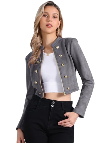 Amazon.com: Allegra K Cropped Jacket for Women's Double Breasted