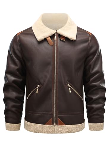HOOD CREW Men’s Bomber Jacket Winter Coat Stylish Faux Fleece Lined Leather Jackets2