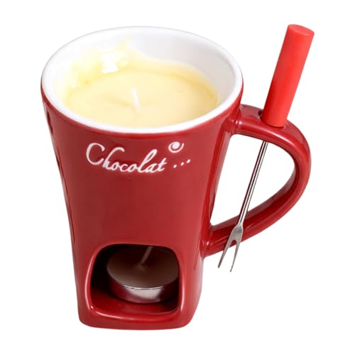 Taza de Chocolate para Fondue - Olla Derretidora De Chocolate Cerámica Con Tenedor | Taza Pequeña De Fondue De Queso Y Mantequilla | Para Mariscos Cena Postre Queso Cumpleaños Cita Noche Picnics Fiest