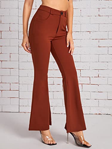 SweatyRocks Women's Casual High Waist Flare Leg Bell Bottom Pants Work Office Trousers3