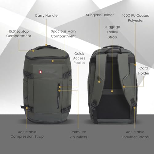 Image of SWISS MILITARY Black Gold Collection Aster Laptop Backpack, Travel Trekking Bag with Trolley Strap, Water Resistant, Multiple Compartments, Front Zip Pocket, Laptop Sleeve, Outdoor & Office Bag (29L)