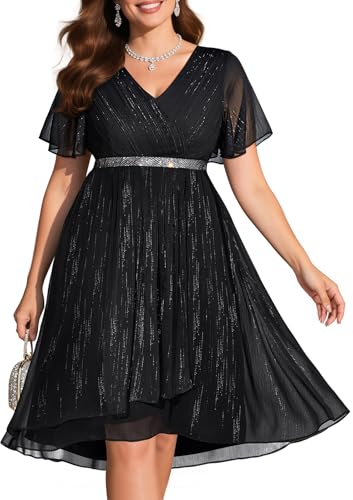 Pinup Fashion Plus Cocktail Dress Party Wedding Guest Black High Low Dress