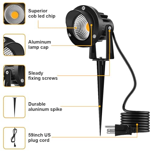 Romwish LED Landscape Spotlight 10W, Outdoor Landscape Lighting 120V Plug-in, 1100LM Waterproof LED Landscape Lights, Landscape Spot Lights for Yard, Garden, Tree, Driveway, 3000K Warm White-2 Pack by Romwish - Image 3