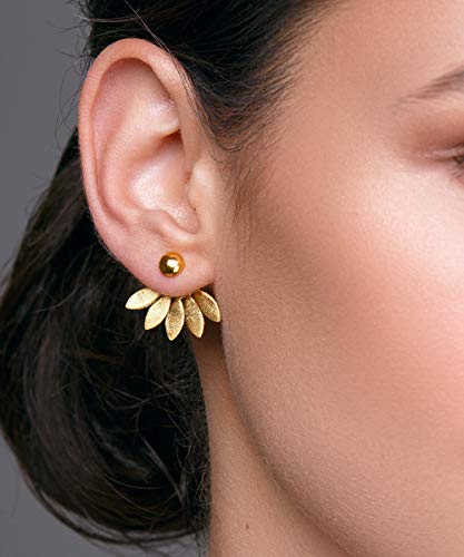 Doubnine Flower Jacket Earrings Front Back Stud Earrings Minimalist Jewelry for Women (gold)