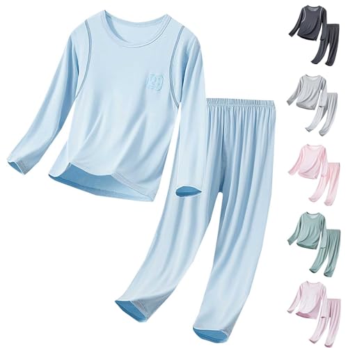 Boys Girls Ice Silk 𝐏ajamas Set Long Sleeve Lightweight Tops Elastic Waist Pants Set Comfy Soft 𝗦leepwear Outfit