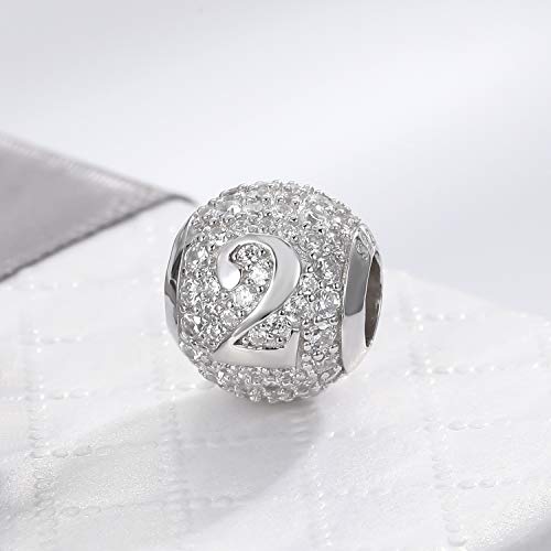925 Sterling Silver Number Charms 0-1-2-3-4-5-6-7-8-9 for Pandora Bracelet Jewelry Lucky Number Cubic Zircon Commemorative Bead for Women Birthday Christmas Thanksgiving Day Gift Jewelry3