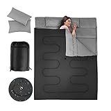 COSTWAY 2 in 1 Doppelschlafsack, Einzelschlafsack XL, Deckenschlafsack 2 Personen/mit 2 Kissen / 220x150cm / für Camping, Wandern, Aktivitäten im Freien