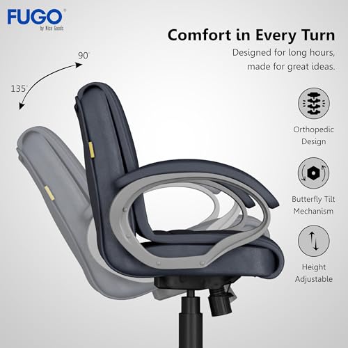 Image of FUGO FG235 with 3 Years Warranty Ergonomic Medium Back Office Chair with Adjustable Height, Cushioned Back&Seat, Tilting Mechanism, Heavy-Duty Metal Base, Perfect for Work, Study and Office (Grey)