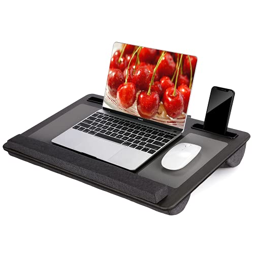 25.6 Large Lap Laptop Desk - Portable LapDesk with Mouse Pad & Wrist Rest for Notebook, MacBook, Tablet, Bed, Sofa, Working, Writing, Drawing(Wood Black, Fit Up to 17.3-in Laptops)