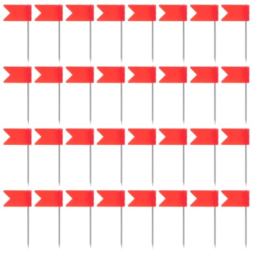 DIYEAH 50 Agujas de Bandera, marcadores de Tarjetas, alfileres para la Pared, alfileres para Pizarra, pequeños, pósteres, Decorativos, de plástico, Rojo