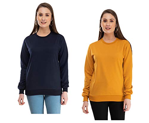 Image of IndiWeaves Women Fleece Warm Sweatshirt for Winters (XL,Mustard,Nevy Blue) Pack of 2