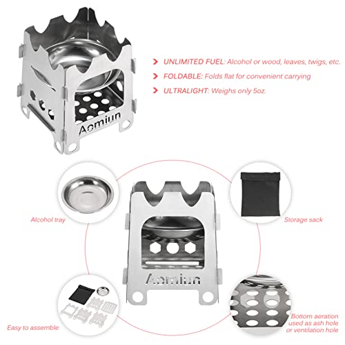 Aomiun Stainless Steel Camping Stove Outdoor Folding Stove Portable Ultralight Wood Stove Pocket Alcohol Stove With Alcohol Tray For Camping Hiking #TOP1