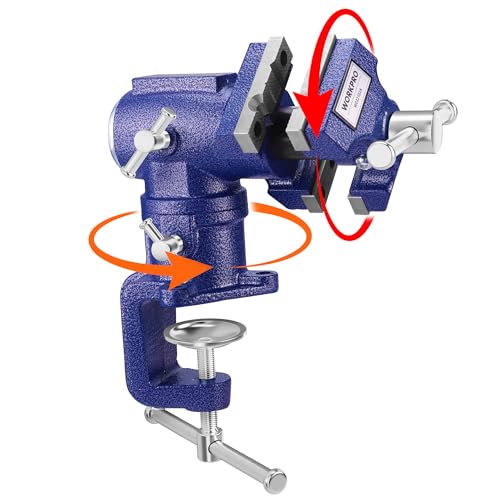 WORKPRO Dual Jaws Table Vise 2.5" & 1.5", 360° Swivel Clamp-On Bench Vise for Woodworking, Metalworking, DIY, Multi-position Small Portable Vise, Mini Vice Clamp for Workbench, Golf Club Regripping by WORKPRO - Used condition - US$35.00