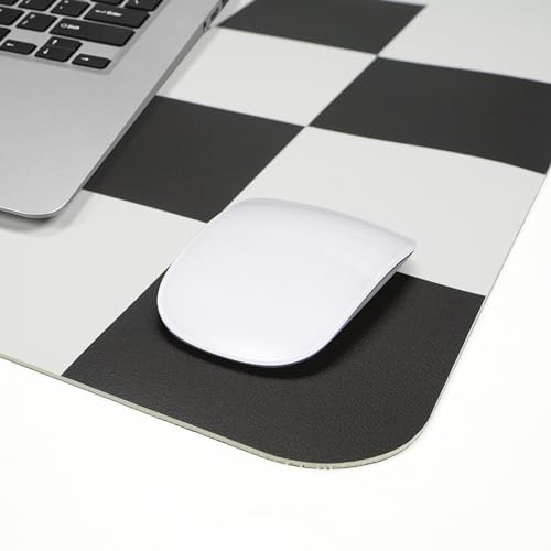 Non-Slip Checkered Desk Mat, Waterproof PU Leather Protector, Large Blotter, Easy Clean Laptop Writing Mat for Work/Home/Decor (31.5\"x12\", White Black)