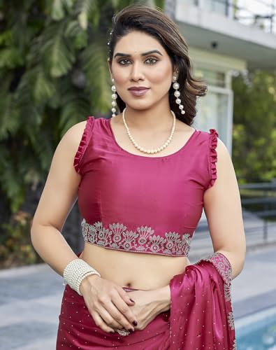 Image of Yashika Women's Satin Moss Saree with Blouse Piece for Traditional Ethnic Wear Sari
