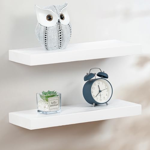 Fun Memories 16Inch Pine Floating Shelves Wall Mounted Set of 2 -...