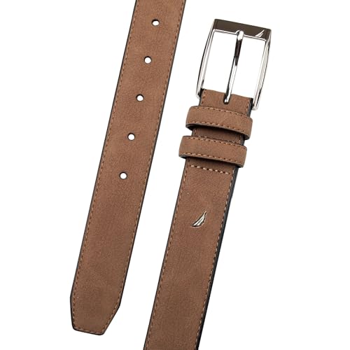 Image of Nautica Men's Casual Leather Belt | Everyday | Classic | Pants | Jeans | Khakis | Chinos | Metal Buckle