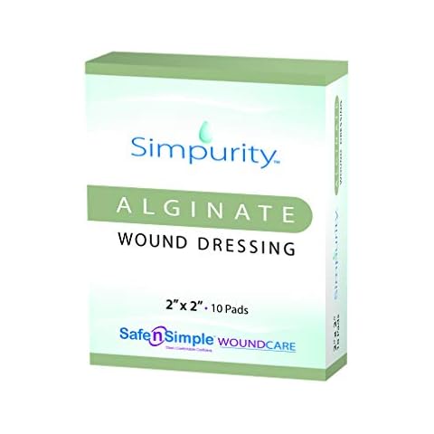 Calcium Alginate Wound Dressing 2" x 2" -Simpurity- Individual Thick Pads Antimicrobial Alginate Dressing Fiber Padding Medical Wound Care Products for Bed Sore-Pressure Sore-Leg Ulcer-Diabetic Foot Cover
