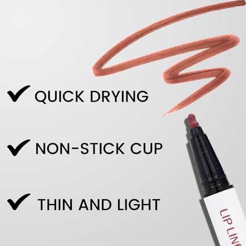 Image of 2Pcs Longwear Liquid Lip Liner Stain Marker Pen Set Long Lasting Waterproof, Mocha Nude Brown Matte Semi Permanent 24 Hour Lip Liner and Lipstick Combo, Color Stay Lipliner All Day Lip Stains peel off