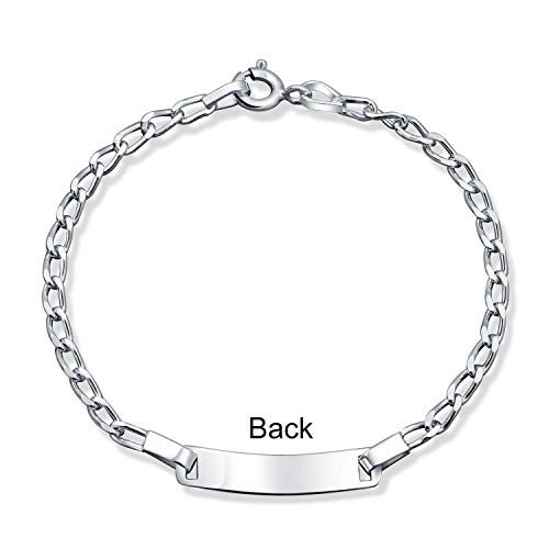 Dainty Virgin Mary Personalize Thin Religious Identification ID Bracelet Figaro or Curb Cuban Chain Link .925 Silver Sterling Small Wrist 6,7 Inch4