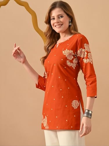 Image of RAINDROP Women's Printed Short Kurti for Girls | Regular Wear Flared Tunic Top | Stylish & Comfortable Rayon Kurti |Short Kurti Top