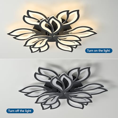 HuixuTe 28" Black Modern Flower Dimmable Ceiling Light Fixture, 9 Leaves Low Profile Flush Mount Ceiling Light for Living Room Dining Room Bedroom - image 5