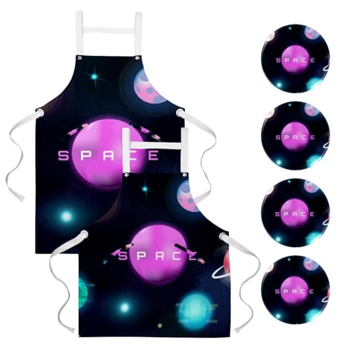 Tablier de serveuse planètes cosmiques pour restaurant et pâtisserie