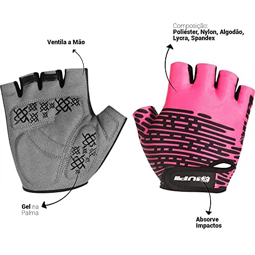 Luva Ciclismo Hupi Eco Dedo Curto Biometria Rosa Neon, Cor: Rosa, Tamanho: G