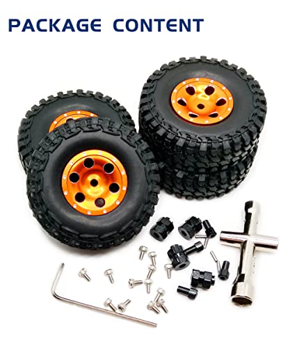 Hoplex Beadlock Wheels And Tires 4Pcs Metal Micro Crawler Tires With Black 7Mm Rc Wheel Hex Hub Spacer For Axial Scx24 90081 1/24 Rc Crawler Car Upgrade Parts Accessories #TOP6