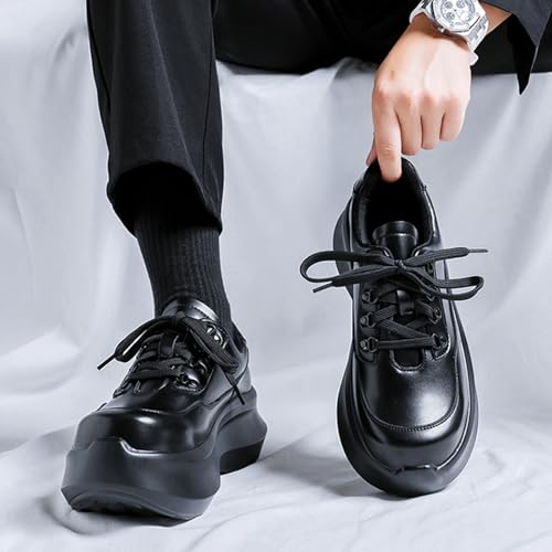 Men's Leather Lace Up Chunky Platform Fashion Sneaker Classic Round Toe Low Top Soft Sole Height Increased Walking Shoes Comfortable Casual Running Sport Shoes4