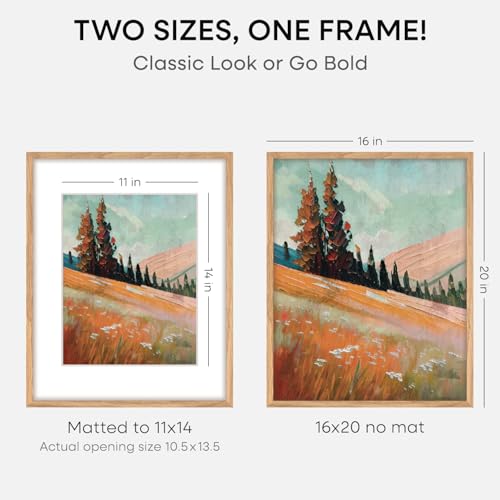 Image of Homeforia 16x20 Wooden Frame, High End Natural Oak 16x20 Light Wood Picture Frame with Mat 11x14, 16 by 20 Poster Frames Matted to 11 x 14 Photo, 20by16 Thin Frames, Tempered Glass, Wall Kit, Set of 1