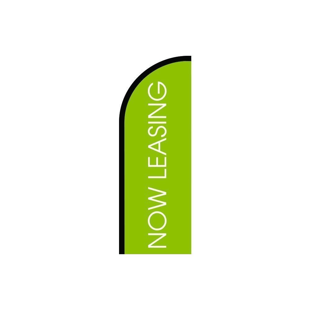 Now Leasing Sign Feather Flag Light Green, Business Advertising Flags, Pre Printed Flutter Banner FLAG ONLY by Above All Advertising, Inc. (7.8' Feet)