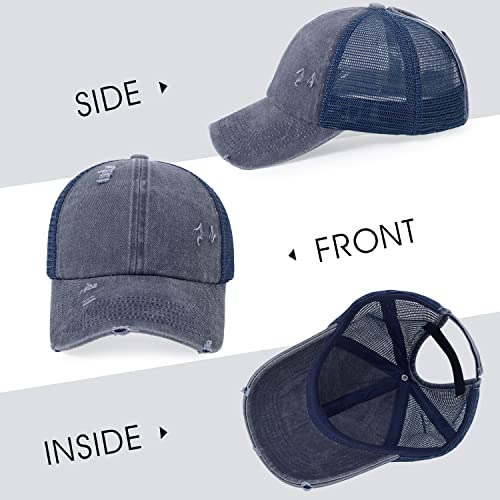 Image of HH HOFNEN Ponytail Hat for Women Washed Distressed Baseball Cap Ponycaps