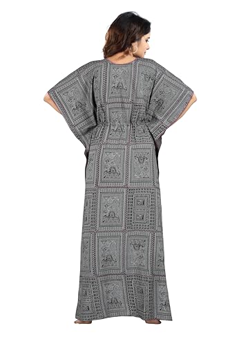 Image of Kaftan Printed Cotton Maxi Dress /Nighty /Nightdress for Ladies /Girls /Women | Free Size
