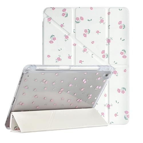 Fycyko Compatible with iPad 10.2 Inch Case, iPad 9th/8th/7th Generation 2021/2020/2019 Aesthetics Small Floral Print Design with Pencil Holder Shockproof Flexible TPU Protective Cover,Flower
